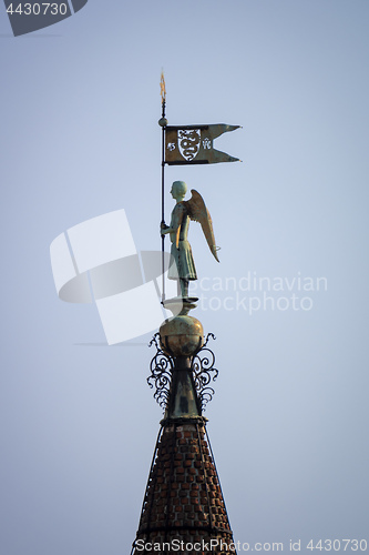 Image of An angel on a rooftop at Milan Italy