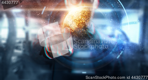 Image of close up of businessman with virtual planet