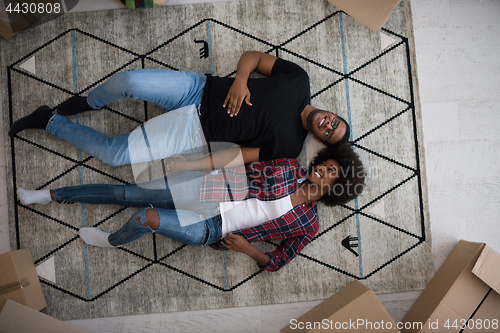 Image of Top view of attractive young African American couple