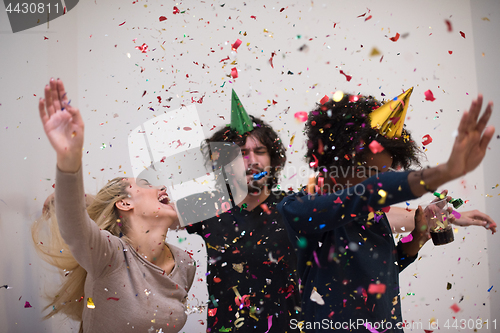 Image of confetti party multiethnic group of people