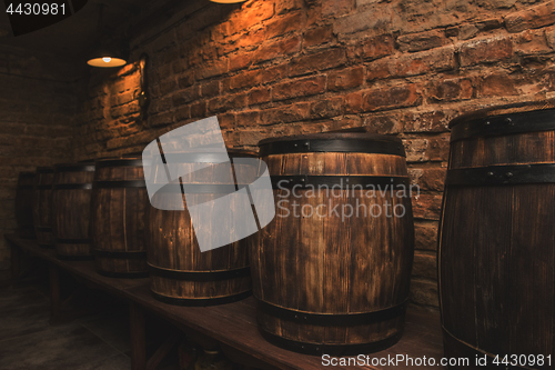 Image of barrels in the wine cellar