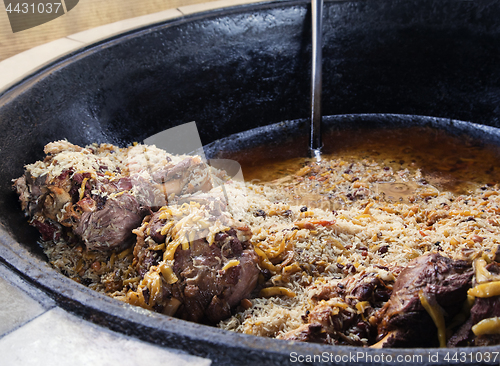 Image of Pilaf cauldron, close-up