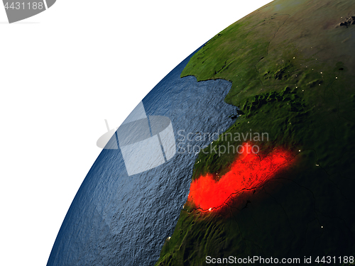 Image of Congo in red on Earth at night