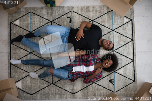 Image of Top view of attractive young African American couple