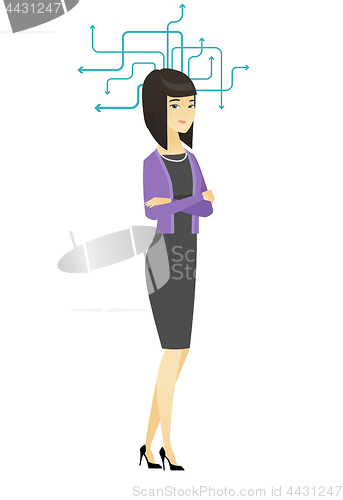 Image of Young asian business woman thinking.