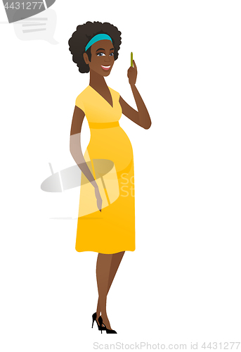 Image of Young african pregnant woman with speech bubble.