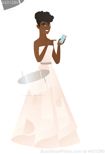 Image of African-american fiancee holding a mobile phone.