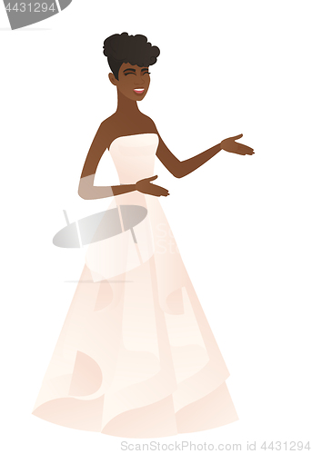 Image of Young african-american fiancee gesturing.