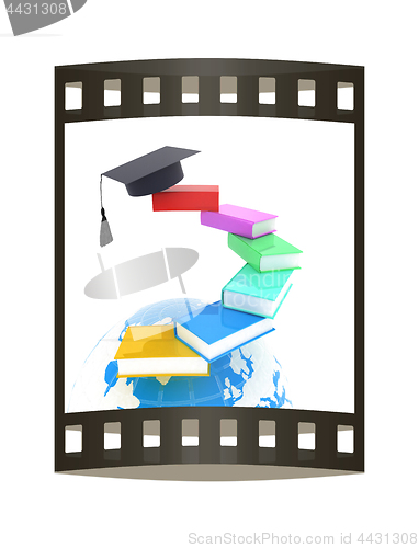 Image of Earth of education with books around and graduation hat. Global 