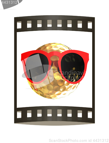 Image of Golf Ball With Sunglasses. 3d illustration. The film strip.