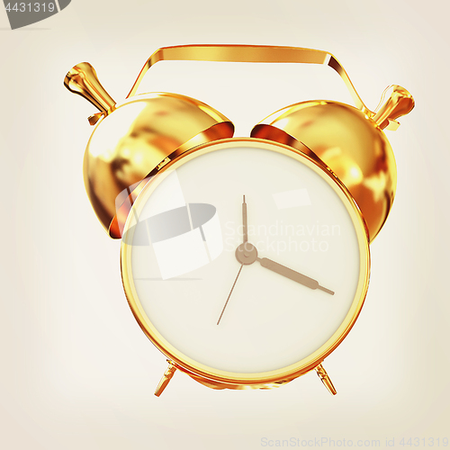 Image of Old style of Gold Shiny alarm clock. 3d illustration. Vintage st