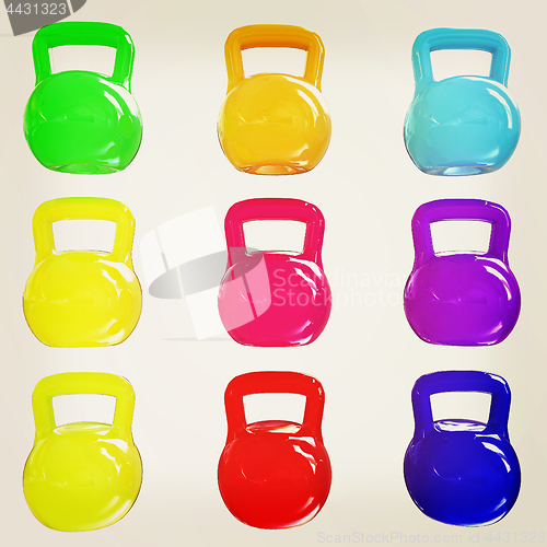 Image of A set of sports items - weights. 3d illustration. Vintage style