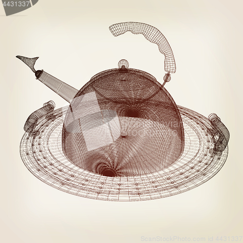 Image of Teapot concept. 3d illustration. Vintage style