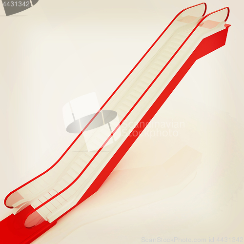 Image of Single escalator. 3d illustration. Vintage style