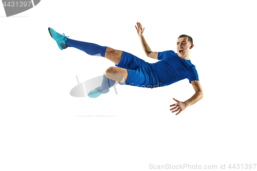 Image of Professional football soccer player isolated white background