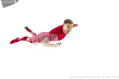 Image of Professional football soccer player isolated white background