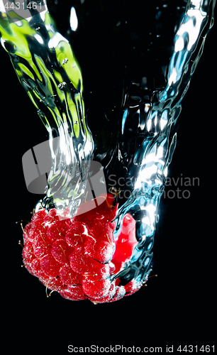 Image of Fresh berry falling in water