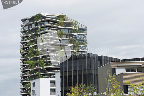 Image of Asymmetric balconies in Garden Tower- Bern, Switzerland 23 july 
