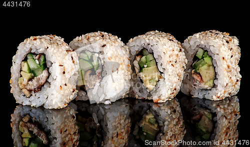 Image of Closeup few sushi roll california