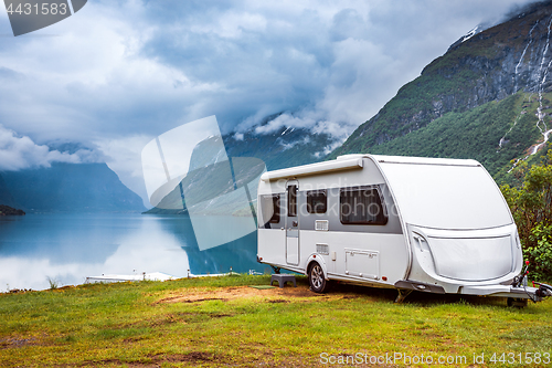 Image of Family vacation travel RV, holiday trip in motorhome