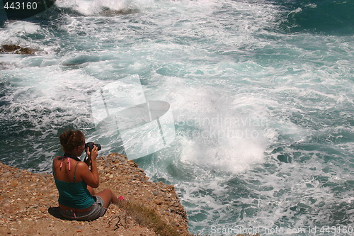 Image of Girl and waves on Naxos