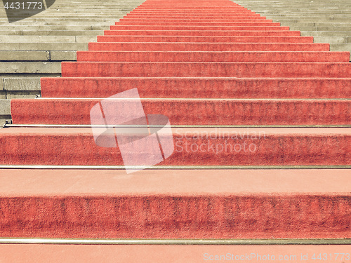 Image of Vintage looking Red carpet on stairway