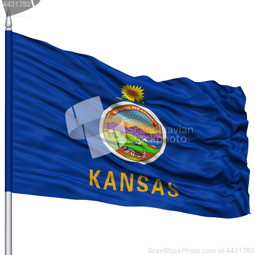 Image of Isolated Kansas Flag on Flagpole, USA state