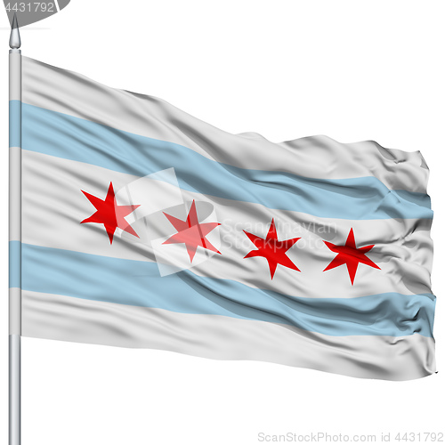 Image of Chicago City Flag on Flagpole, USA