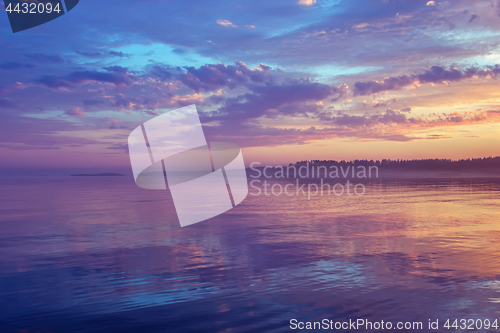 Image of Misty Purple Seascape At Sunset In The White Nights Season