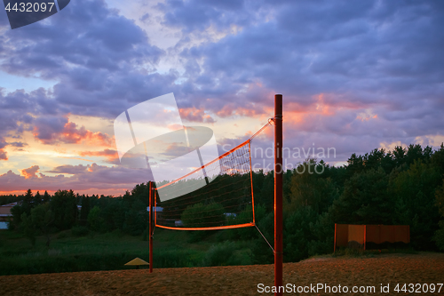 Image of Playground With Beach Volleyball Net Under The Sunset Sky