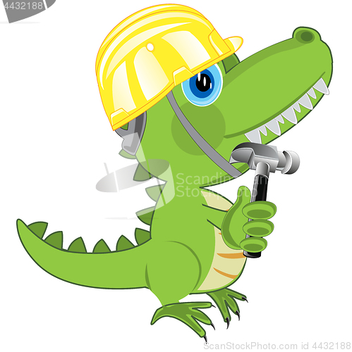 Image of Dinosaur in building helmet and with gavel in paw
