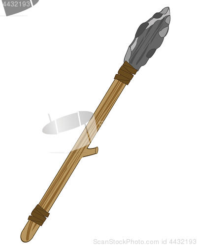 Image of Ancient weapon spear with stone ferrule.Vector illustration