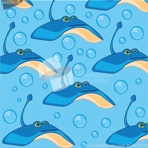 Image of Fish slope and bubble air on turn blue background a pattern
