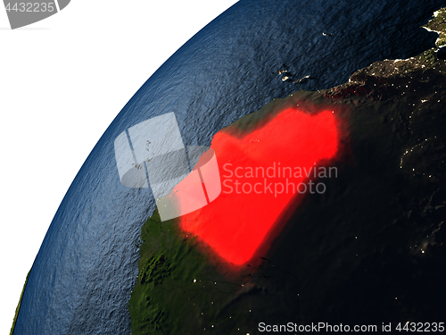 Image of Mauritania in red on Earth at night