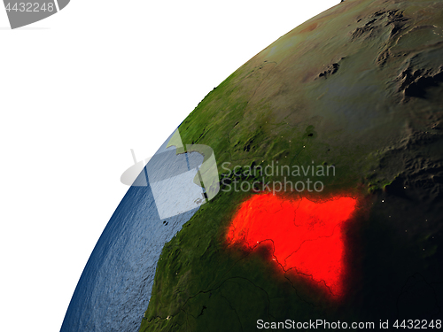 Image of Central Africa in red on Earth at night