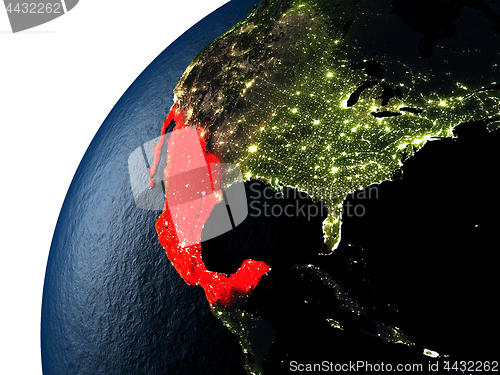 Image of Mexico in red on Earth at night