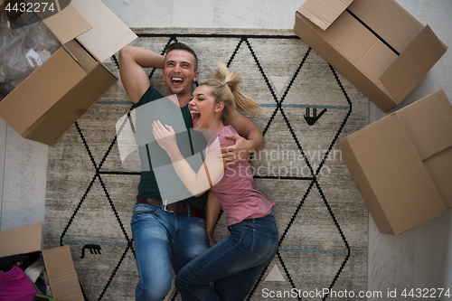 Image of Top view of attractive young couple