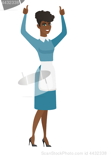 Image of Cleaner standing with raised arms up.