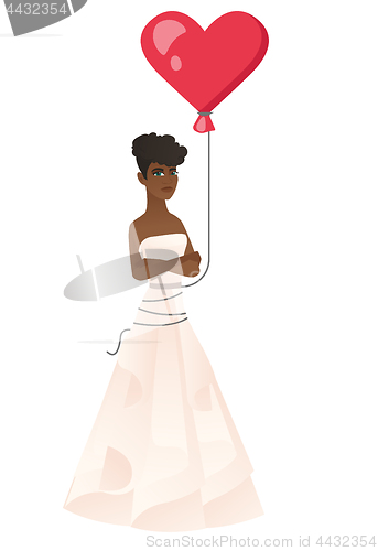 Image of Serious bride with a heart-shaped red balloon.