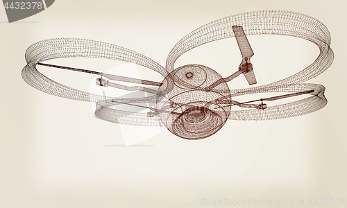 Image of Quadcopter Dron. 3d render. Vintage style
