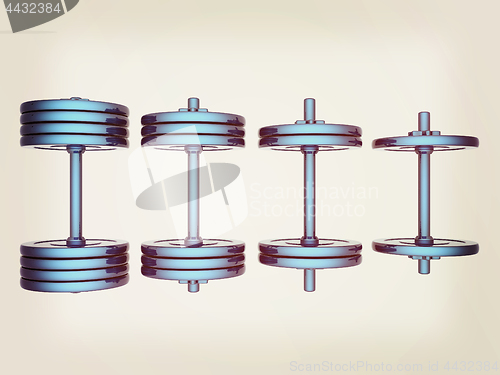 Image of dumbbells. 3d illustration. Vintage style