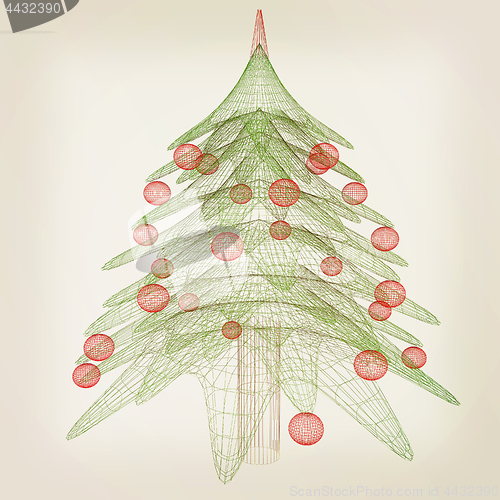 Image of Christmas tree concept. 3d illustration. Vintage style