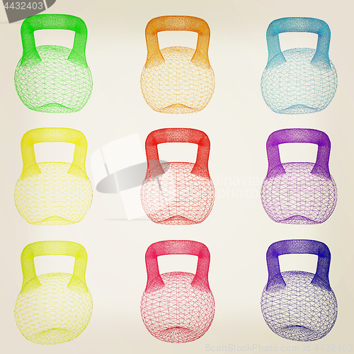 Image of A set of sports items - weights. 3d illustration. Vintage style