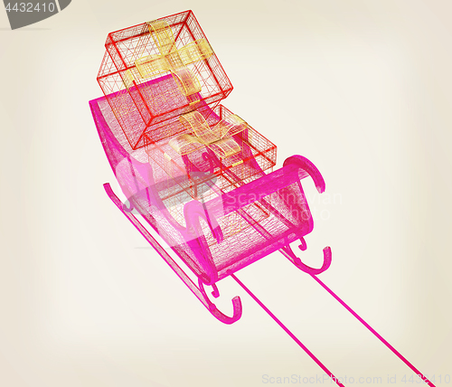Image of Concept of Christmas Santa sledge with gifts. 3d illustration. V