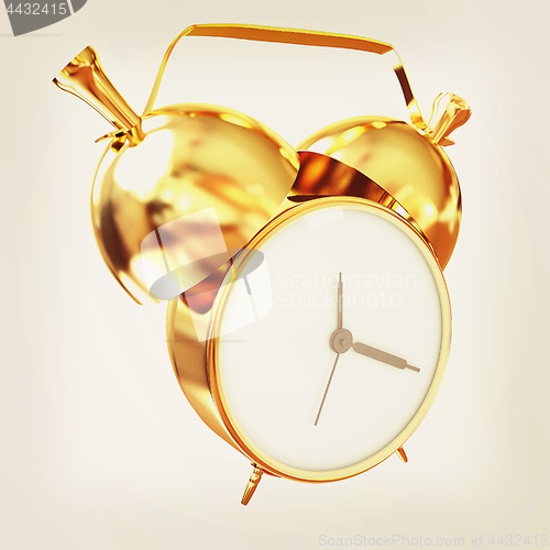 Image of Old style of Gold Shiny alarm clock. 3d illustration. Vintage st