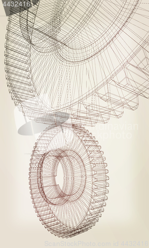 Image of Gear set on white background . 3D illustration. Vintage style