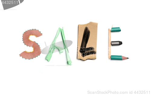 Image of The word sale created from office stationery.