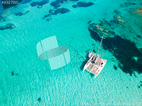 Image of Drone aerial view of Razzoli, Santa Maria and Budelli islands in Maddalena Archipelago, Sardinia, Italy.