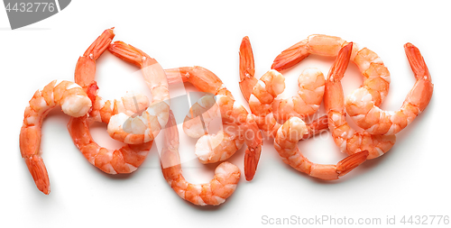 Image of boiled prawns on white background