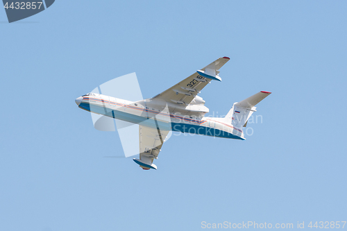 Image of Anapa, Russia - August 19, 2018: Aircraft BE-200Ch \"Altair\", designed to extinguish fires from the air, EMERCOM of Russia